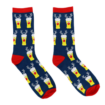 Reindeer Beer Christmas Socks - 1 Pair