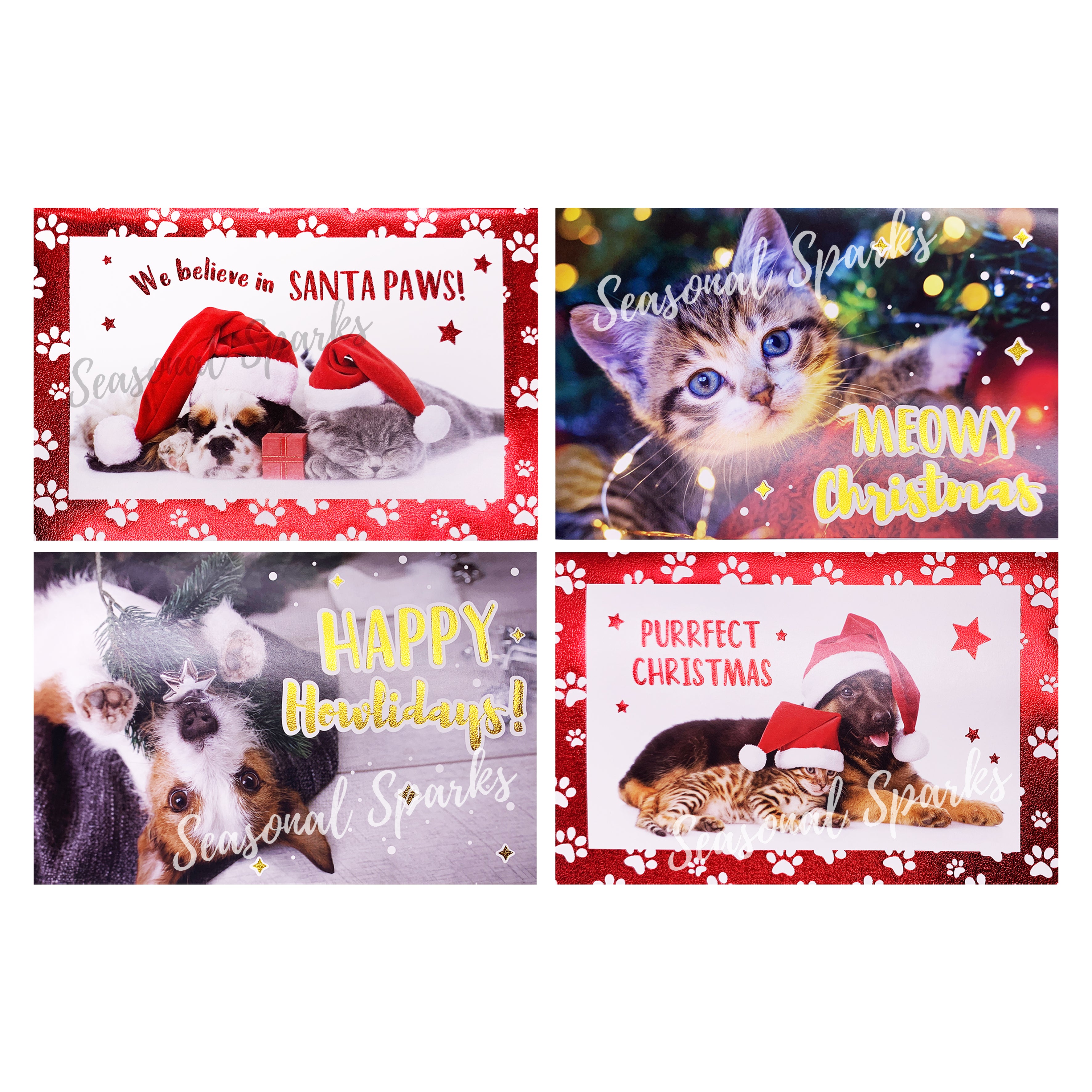 10pk Christmas Greeting Cards & Envelops Xmas Card Pets Dods Cats ...