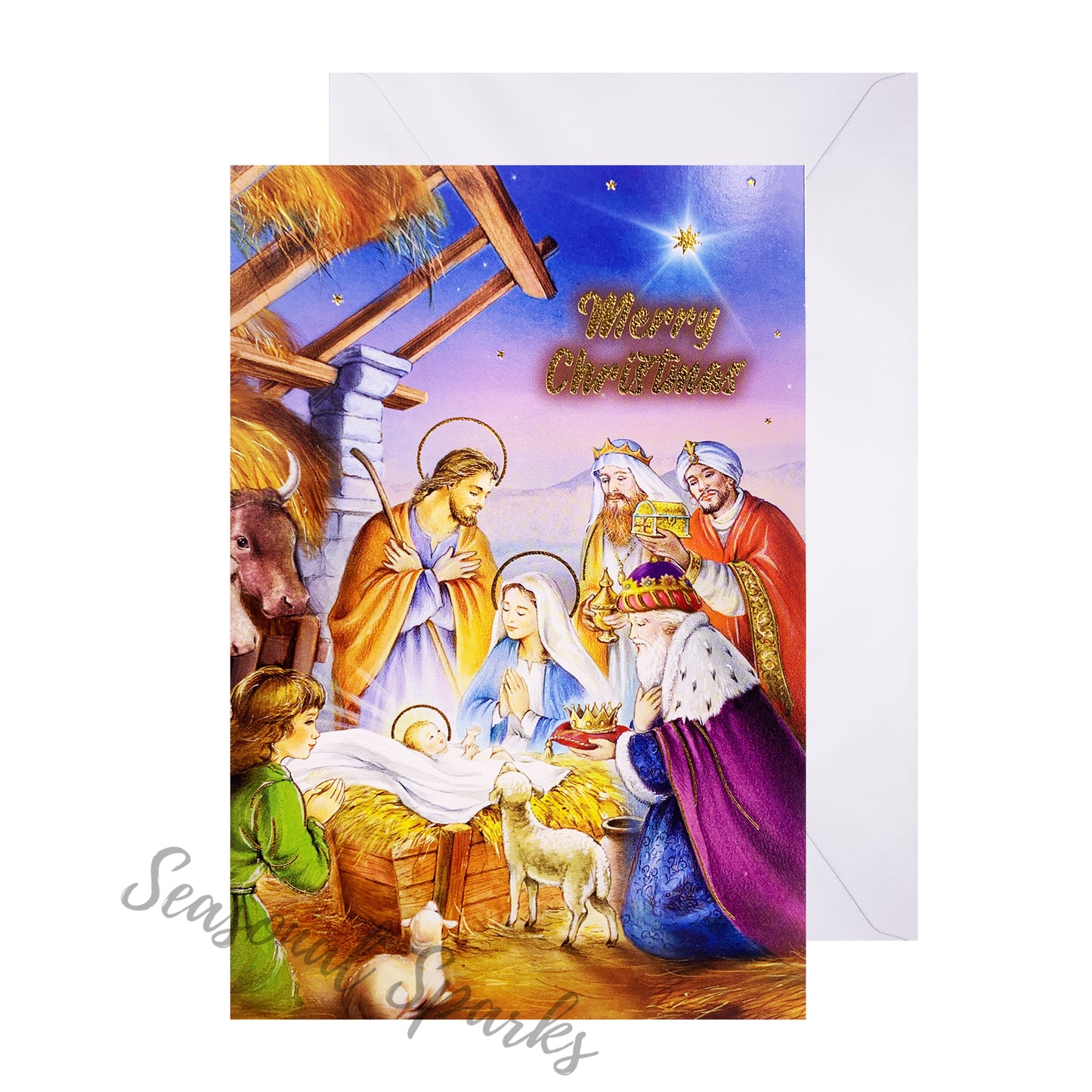 Gold Foil Religious Christmas Cards & Envelopes – Pack of 20