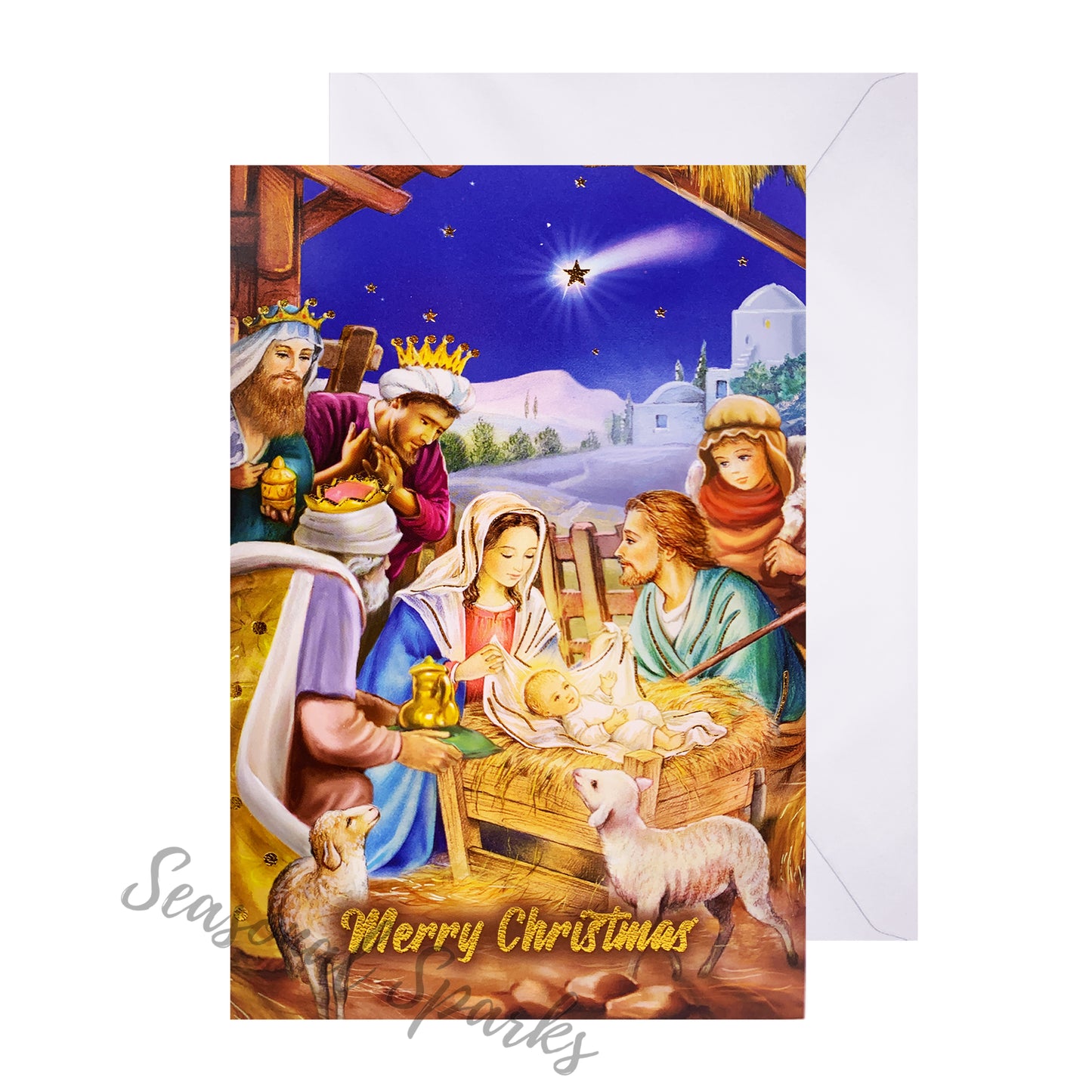 Gold Foil Religious Christmas Cards & Envelopes – Pack of 20