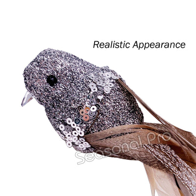 Silver Glitter Bird Decoration – Pack of 6