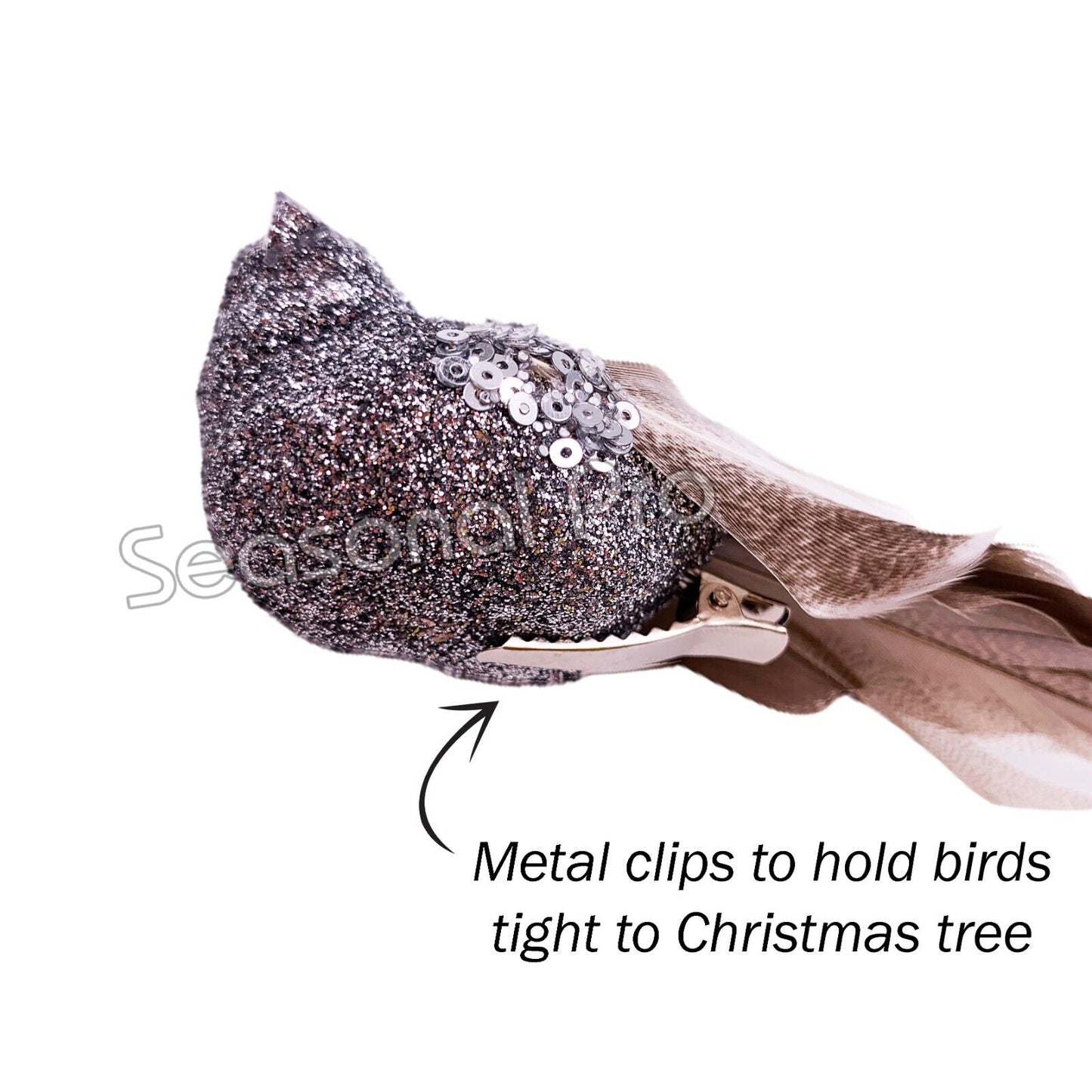 Silver Glitter Bird Decoration – Pack of 6