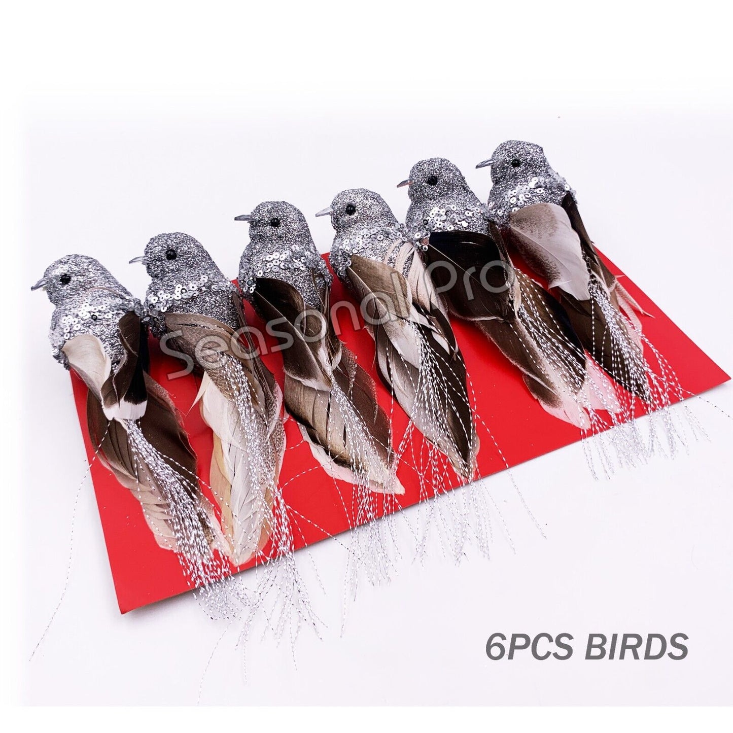 Silver Glitter Bird Decoration – Pack of 6