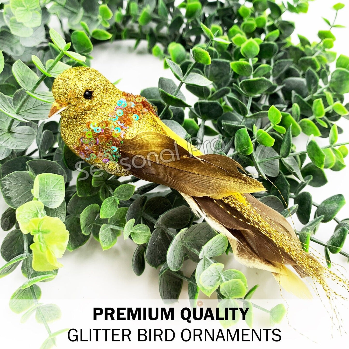 Gold Glitter Bird Decoration – Pack of 6