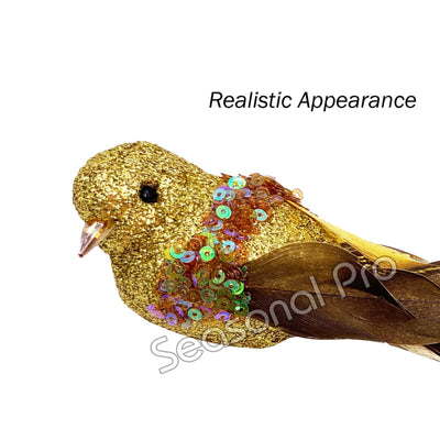 Gold Glitter Bird Decoration – Pack of 6