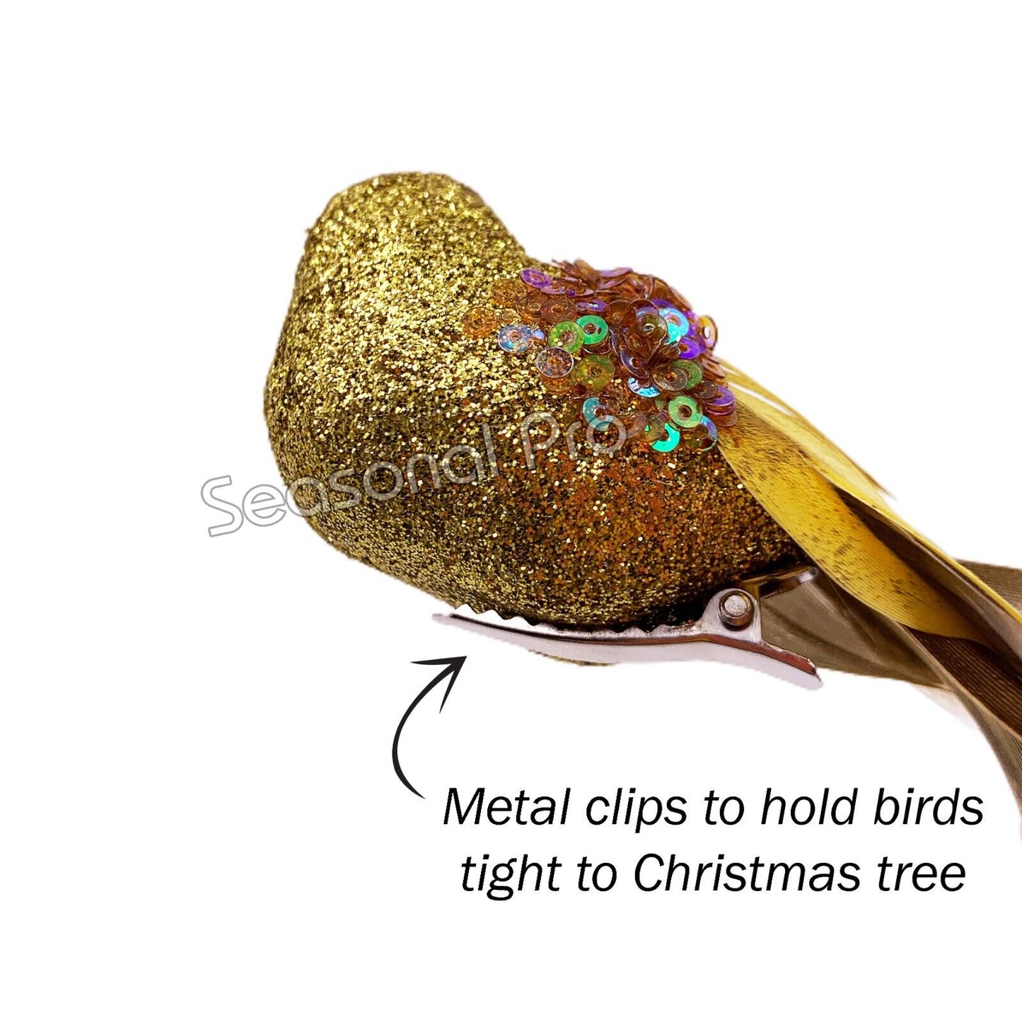 Gold Glitter Bird Decoration – Pack of 6