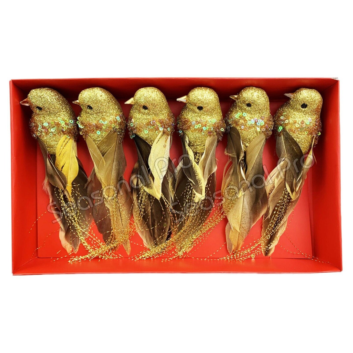 Gold Glitter Bird Decoration – Pack of 6