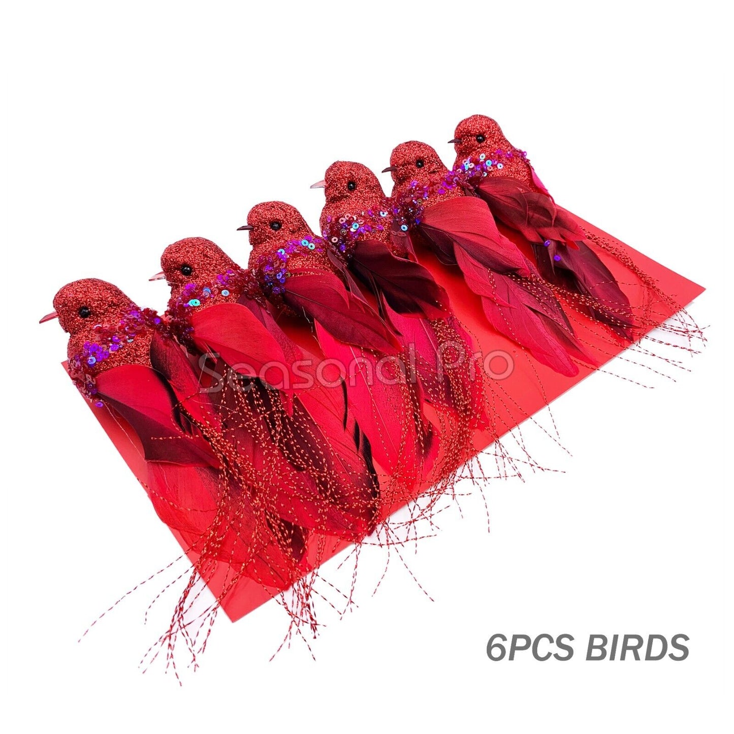 Red Glitter Bird Decoration – Pack of 6