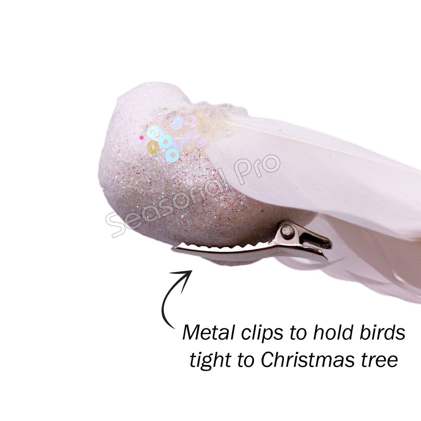 White Glitter Bird Decoration – Pack of 6