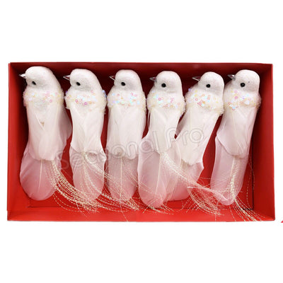 White Glitter Bird Decoration – Pack of 6